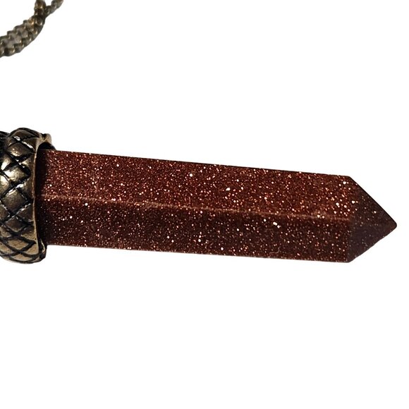 Elegant Boho Goldstone Crystal Point Pendant Necklace Healing Jewelry Fashion - Picture 6 of 8